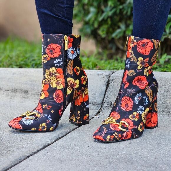 Shoes - Floral Print Ankle Booties